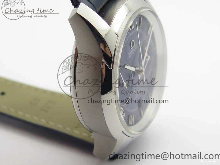 0308 MoistureWicking De Ville Chronograph SS OMF 1:1 Best Edition Blue Dial On Blue Leather Strap A 8110